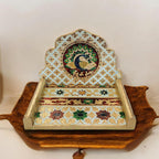 OPPILLA™ Meenakari Handcrafted Peacock Design Folding laddu Gopal Singhasan for Home Temple and Office Size 8x6 Inches