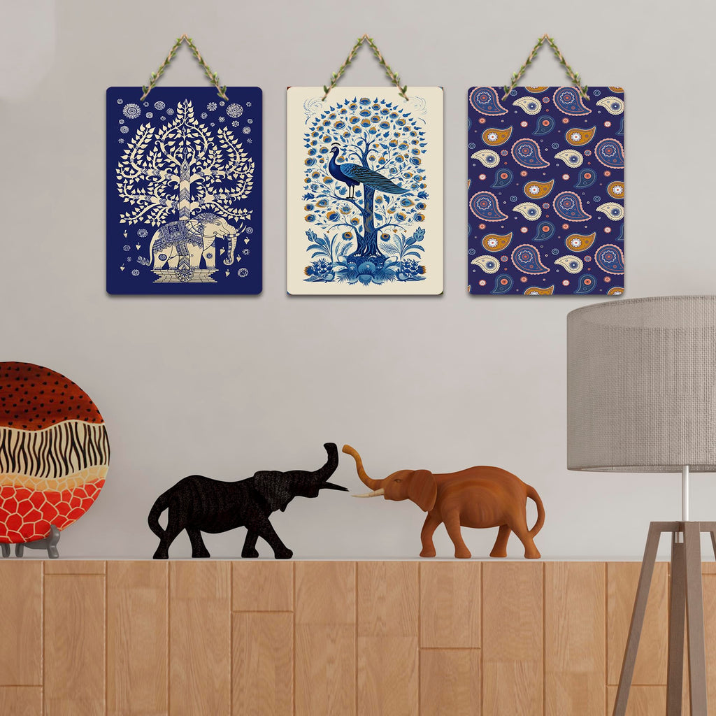 Artvibes Paisley Art Decorative Wall Hanging Ornaments | Wall Sculpture | Signs & Plaques | Festive Decor | Aesthetic Wooden Decor | Handcrafted Art | Ideal Gifts (WH_9617N), Set of 3
