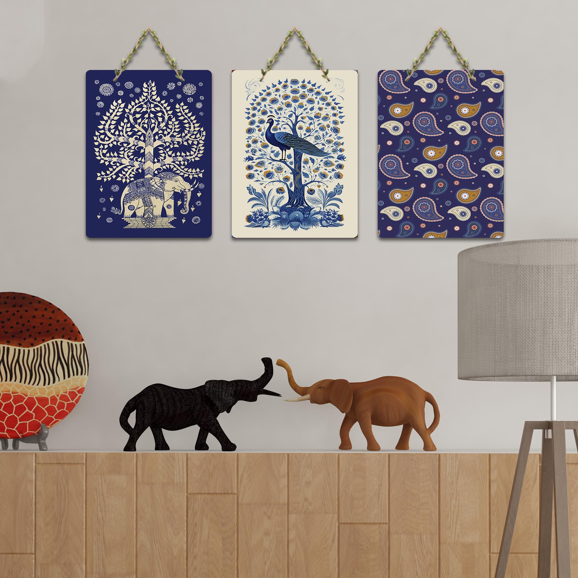 Artvibes Paisley Art Decorative Wall Hanging Ornaments | Wall Sculpture | Signs & Plaques | Festive Decor | Aesthetic Wooden Decor | Handcrafted Art | Ideal Gifts (WH_9617N), Set of 3