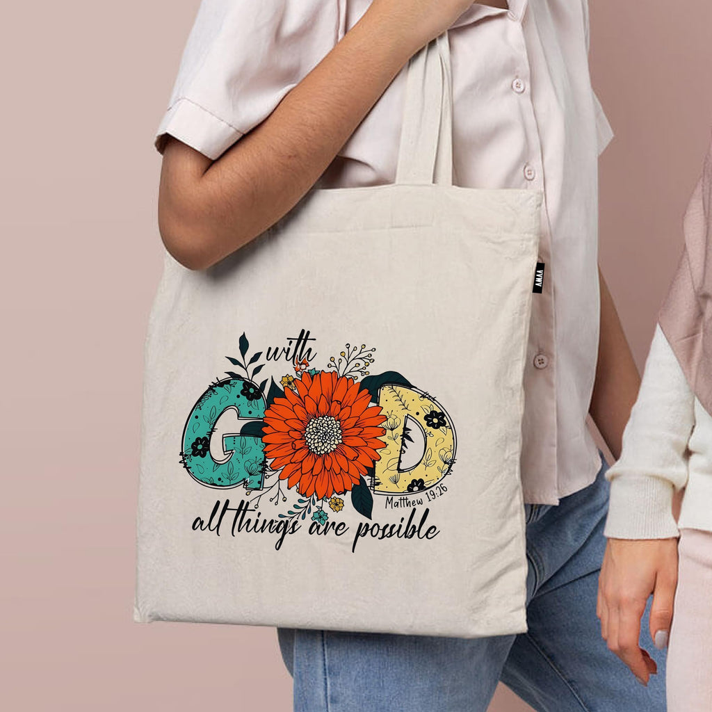 VVWV Tote Bag | 100% Organic Cotton Shopping | Grocery | Tote Bag Women Office College Grocery Vegetable Bags Market, Canvas Tote Bag 15kgs Capacity 13 x 15.7 Inch (God Quotes)