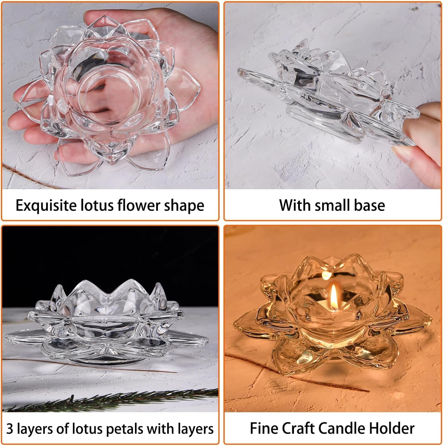 opriQ Decorative Crystal Glass Lotus Candle Holder || Beautiful Tealight Stand for Home, Office, Weddings Centerpieces & Festival Lighting(Multicolor) (Pack of 1)