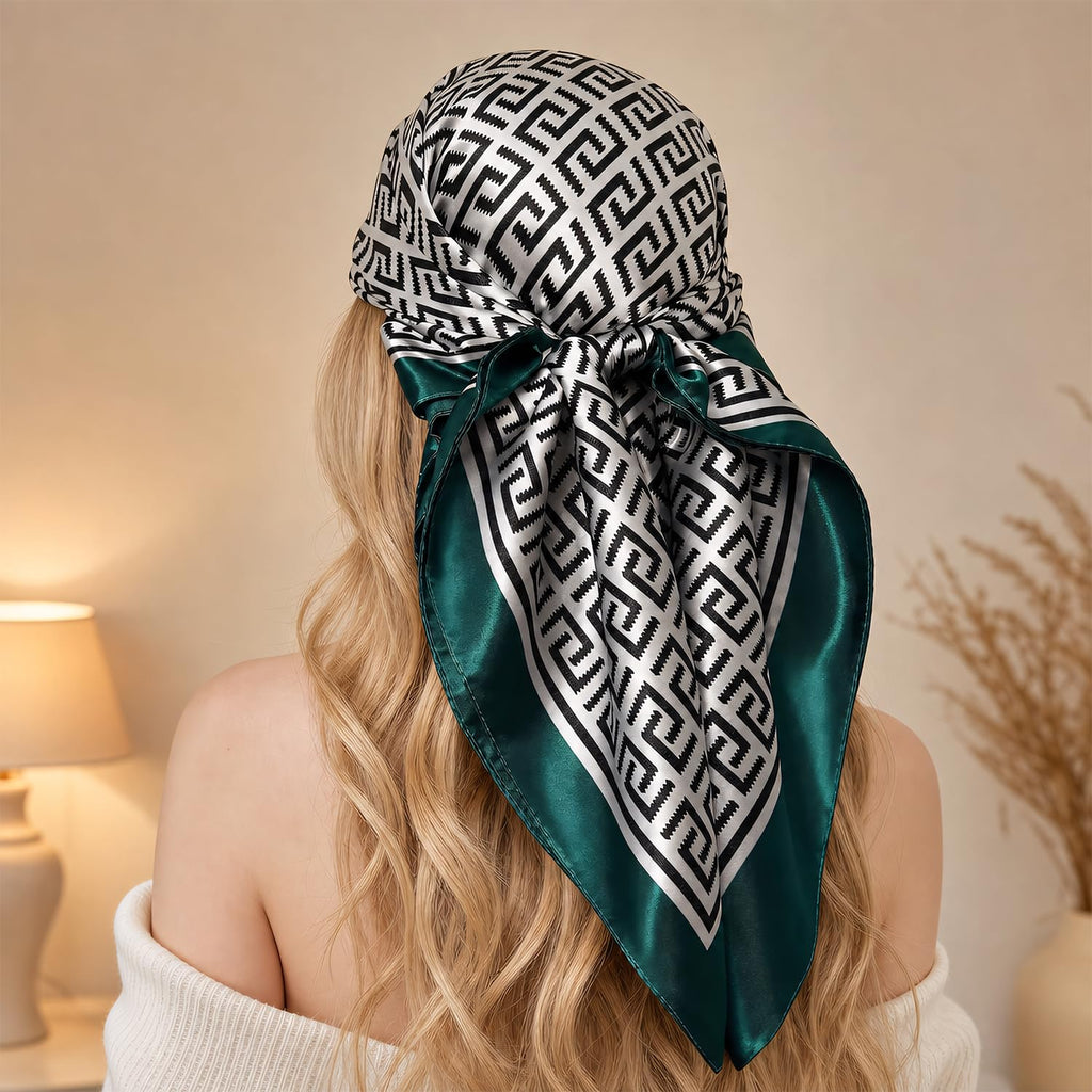 Ahamo Silky Satin Scarf for Women 90 x 90 cm Lightweight Neck Hair Scarf Fashion Square Head Scarf Stylish Neckerchief for Suit Blazers Shirts Handbag Decoration Travel and Daily Wear