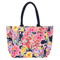 AQVA Cotton Canvas Tote Bag for Women with Side Pockets | Trendy Stylish Multipurpose Handbag with Zipper | Shoulder Bag for Shopping, Travel and Work | Guldasta, Navy Blue