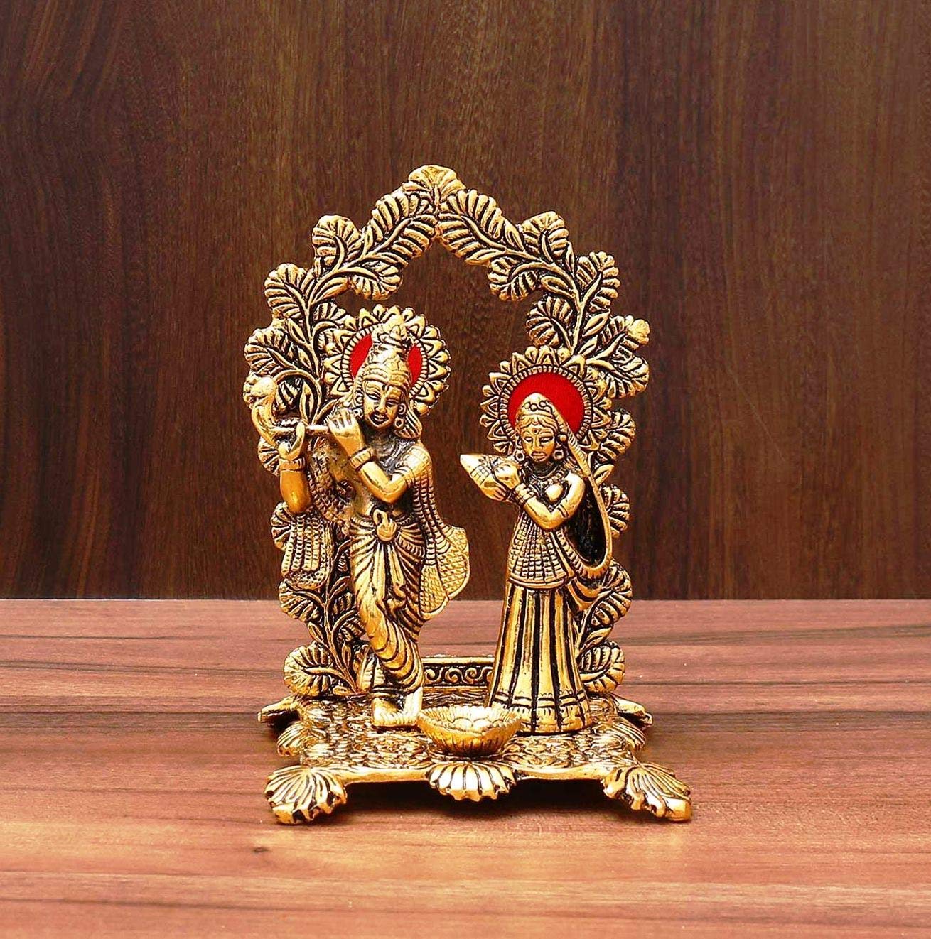 Radha Krishna Statue Gift, Mother/Father Day, Birthday Gift Radha Krishna Gold Plated Showpiece Statue Playing Flute Home Decorative Item
