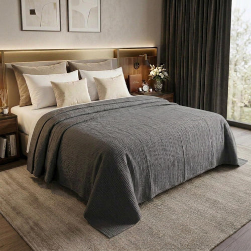100% Cotton Muslin AC Blanket | 4 Layer Textured Breathable Summer Throw | Lightweight Blanket for AC Rooms | All Season Comfort Dohar | 150x220 cm | D Grey Kafalo