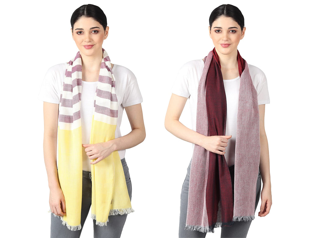 Flyer Women'S Stole for Female/Scarf Colour- Yellow & Purple AND Maroon Red & White Soft Viscose Ethnic Scarves Pack Of 2 ST-08-ST-12