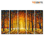 VIBECRAFTS Beautiful Tree Forest In Sunset 5 Pieces Canvas Wall Painting For Home | Office | Living Room | Gift (PTVC5Pcs4_8504)