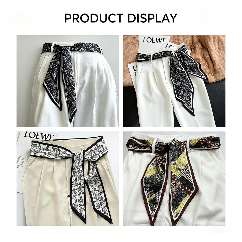 Qleema 3Pcs Satin Scarf for Women Stylish, Hair Scarf or Belt for Jeans