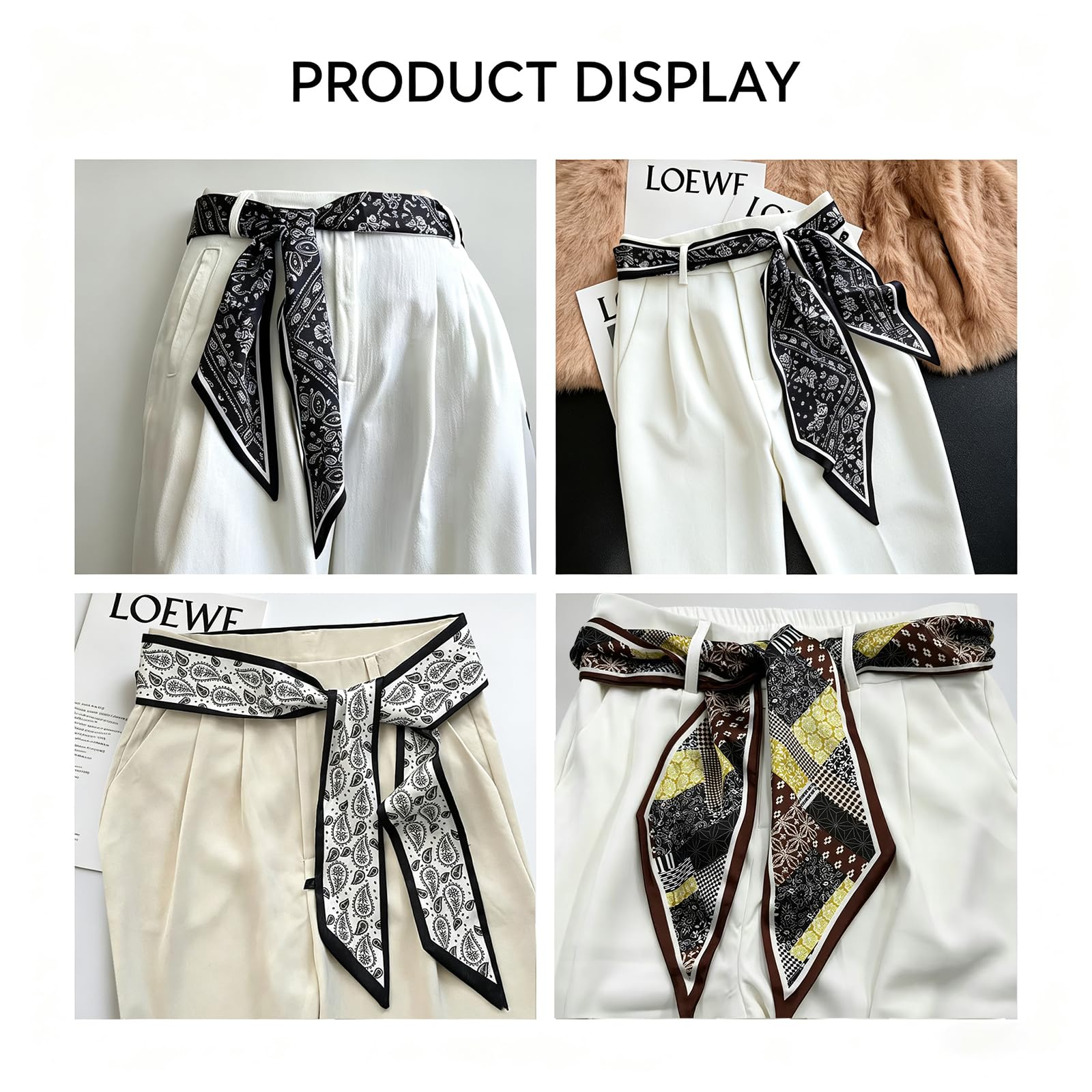 Qleema 3Pcs Satin Scarf for Women Stylish, Hair Scarf or Belt for Jeans