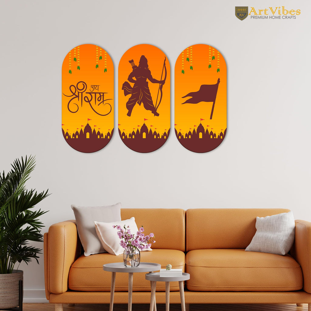Artvibes Shri Ram Designer Wooden Wall Hanging Home Temple | Spiritual Decor Items | Wall Painting | Wall Sculpture | Signs & Plaques| Stylish Modern Decor Item | Gift Items (WH_9027N), Set of 3