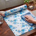 MUSHIES Premium Washable Floral Pattern Placemat Roll (Blue, 5 Metre x 17 Inch) | Multipurpose Kitchen Mat, Dining Table Mat, Fridge Mat, Wardrobe & Drawer Shelf Liner Kafalo