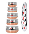 Nirvika Stainless Steel Handi Set Copper Bottom Handi With Lid Kitchen Serving,Cooking Bowl |Cookware Set/Urli Set 5-Pieces | Patila Bhagona, 1500 Milliliter - 1500 Ml, Multicolor