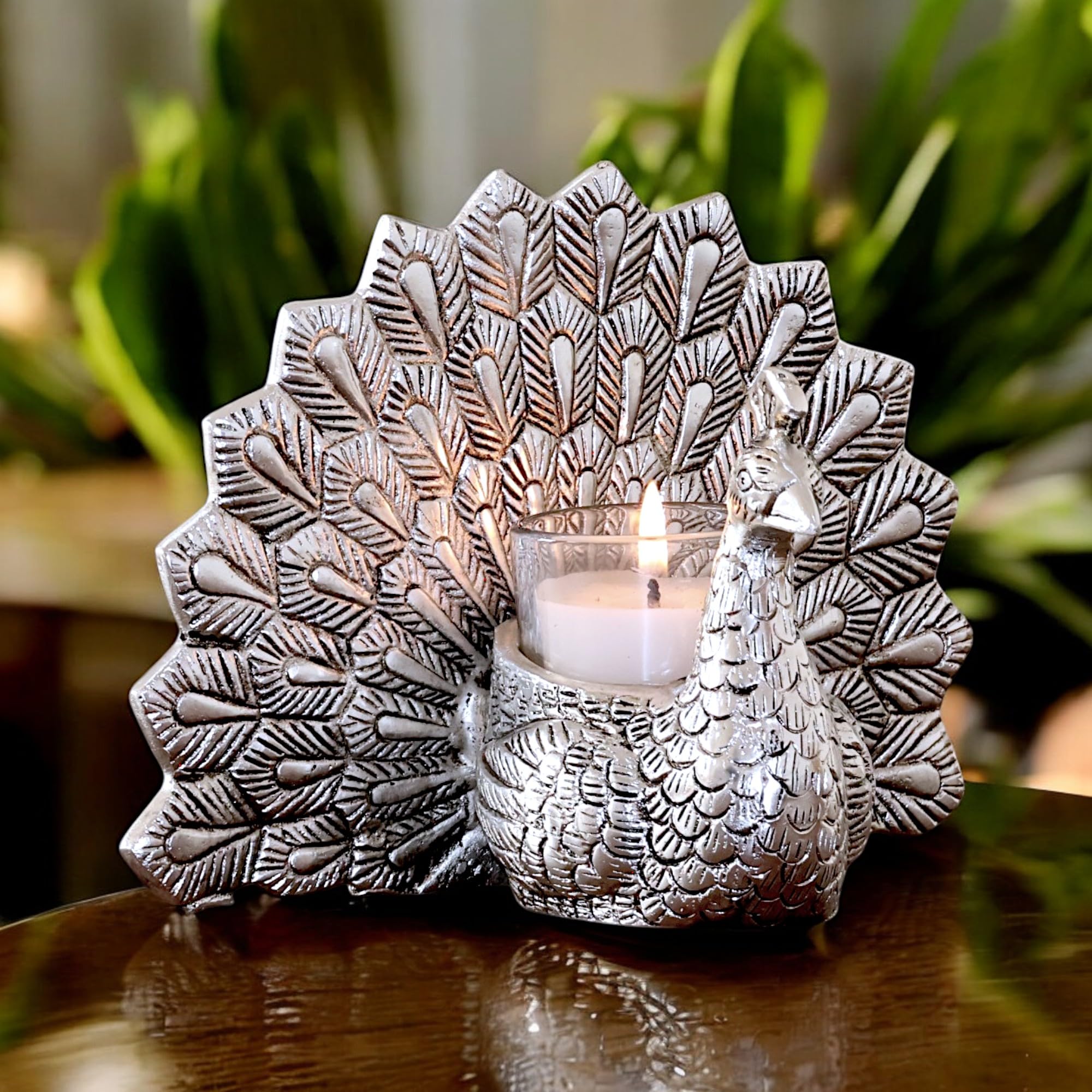 KridayKraft Metal Dancing Peacock Candle Holder Vastu Figurine for Good Luck and Love | Candle Holder for Home Dcor Tabletop Living Room Office | Showpiece Statue for Gifting
