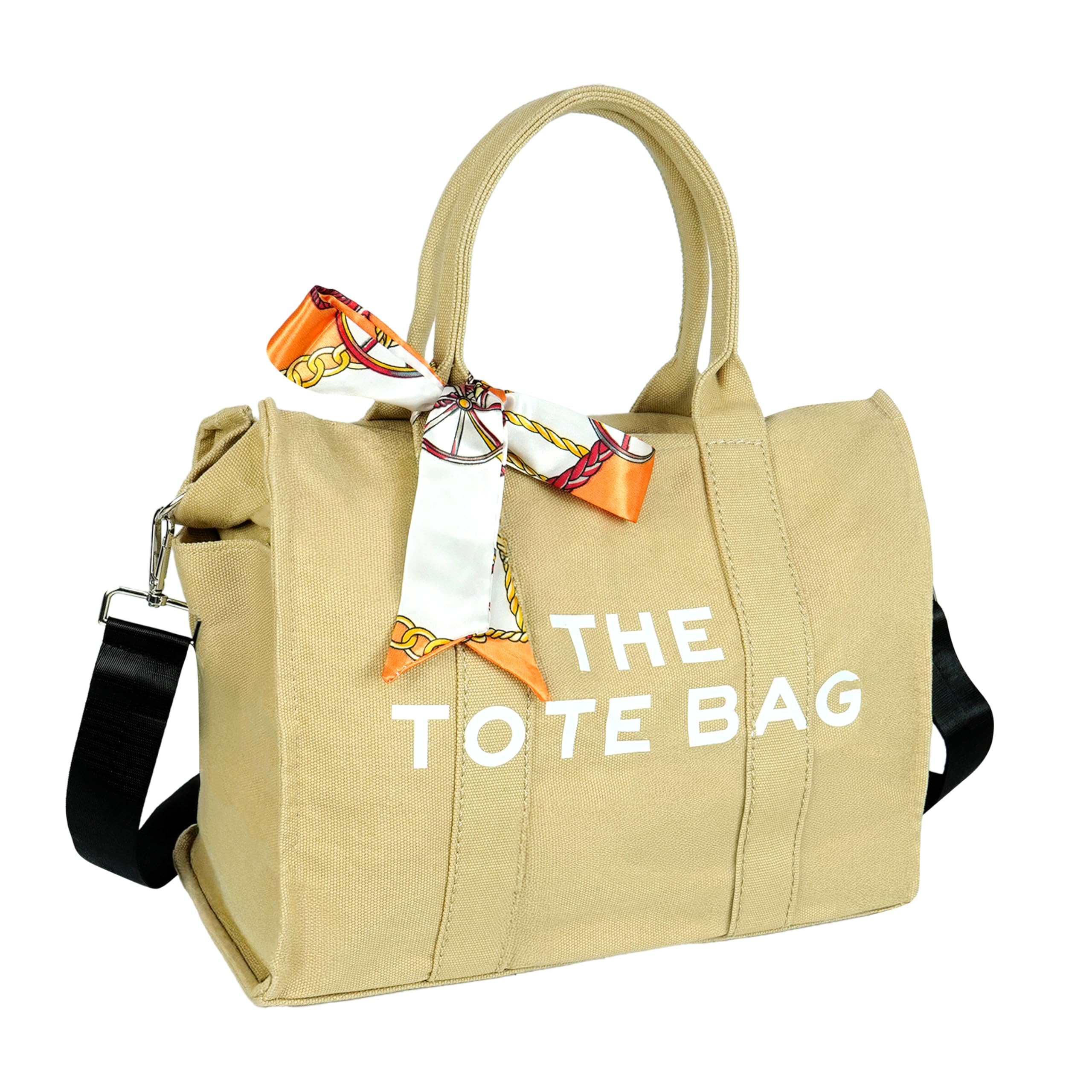 Storite Canvas Tote Bags for Women Large Capacity Shoulder Bag with Inner Pocket Everyday Handbags for Office, College and Travel - Beige