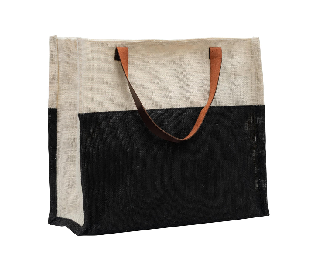 JUTEKA Stylish, Black,Durable, Multipurpose Hand Bag for Lunch, Shopping, Eco Friendly Jute Bag with Leather Handles……