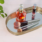 Craft Brio -A TRENDY HANDICRAFTS Oval Glass Mirror Gold Plated Tray Decorative Vanity Perfume Storage Pooja Wedding Diwali Gifting Trays (28 X 16 cm)