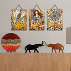 Artvibes Beautiful Girl With Peacocks & Flowers Decorative Wall Art MDF Wooden Wall Hanger for Living Room | Door Decoration Items | Artwork | Wall Poster | Unique Gift Items (WH_9693N), Set of 3