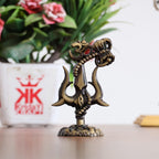 KridayKraft Metal Sivshakti Trishul Damru with Om Rudaksha Mala Symbol Statue, Antique Finish, 9.5 cm Height, 5 cm Base, 90 gm