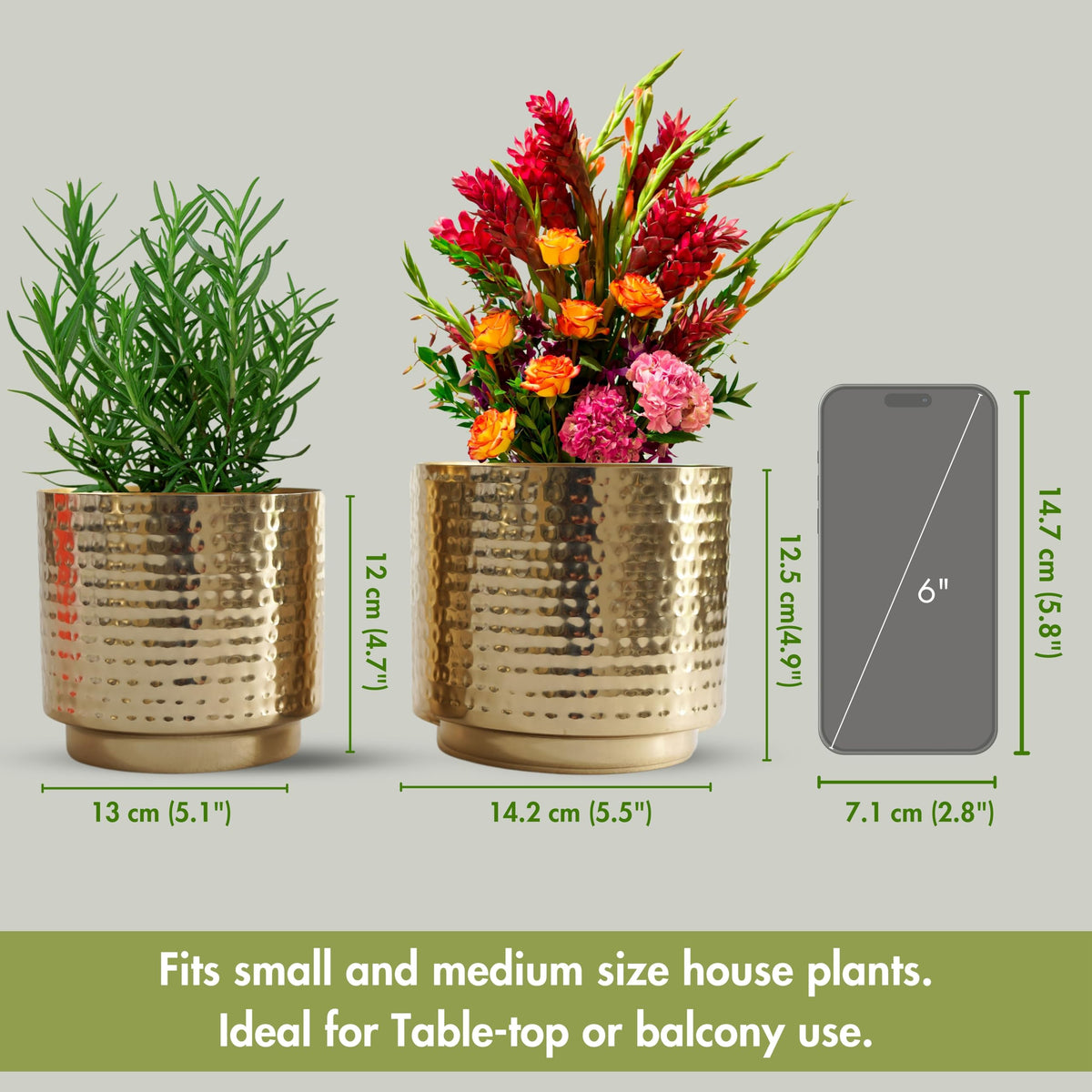 BEHOMA Hammered Gold Metal Mini Tabletop Planters - Set of 2