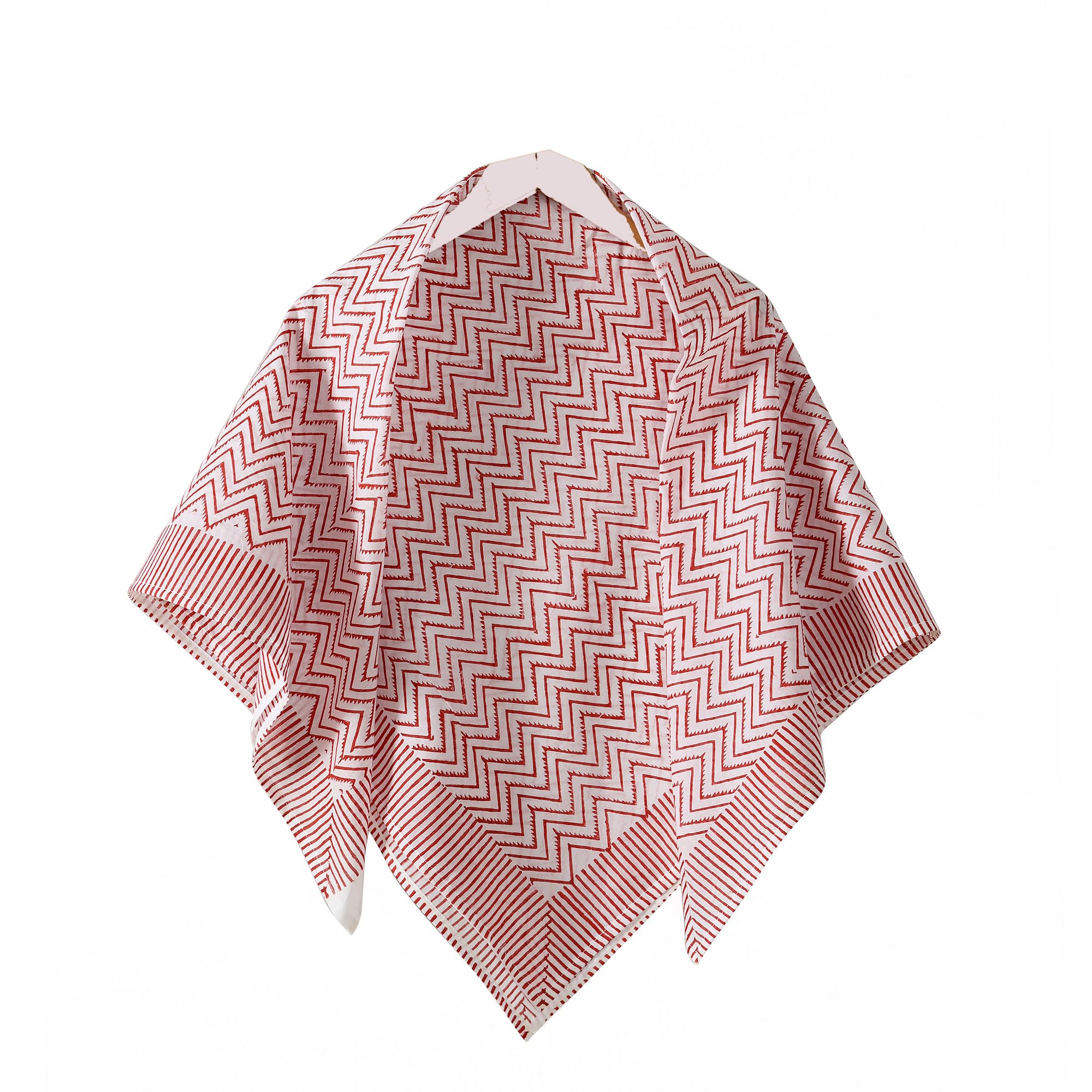 Ravaiyaa - Attitude is everything Sanganer Hand Block Printed Scarves Pure Cotton Scarf Square Hijab Dupatta 40 X 40 Inch (White Red Waves)