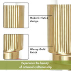 BEHOMA Fluted Metal Indoor Planters with Stands, Golden - Set of 2