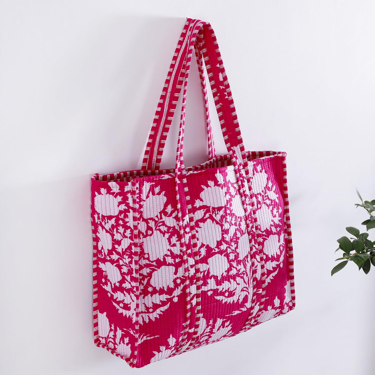 Ravaiyaa - Attitude is everything Women & Man Beautiful Printed Cotton Grocery Shopping Bag | Shoulder Bag | Cotton Tote Bag | Travel Tote Bags 18x5.5x16 Inch (Pink White Tree)
