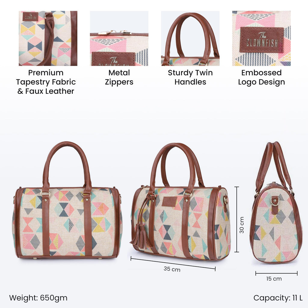 THE CLOWNFISH Lorna Printed Handicraft Fabric Handbag for Women Office Bag Ladies Shoulder Bag Tote for Women College Girls (Multicolour)