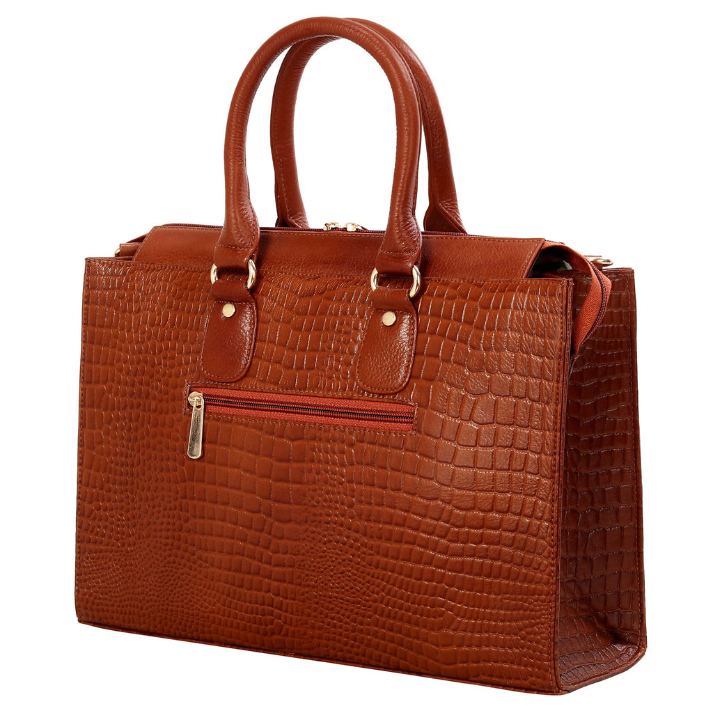 HYATT Leather Accessories Full-Grain Cro Leather Top-Handle satchels Tote Handbags & Shoulder Sling Bags For Women Office Branded Size- L-13.5 X H-10.5 x W- 4.6 Inch (TAN)