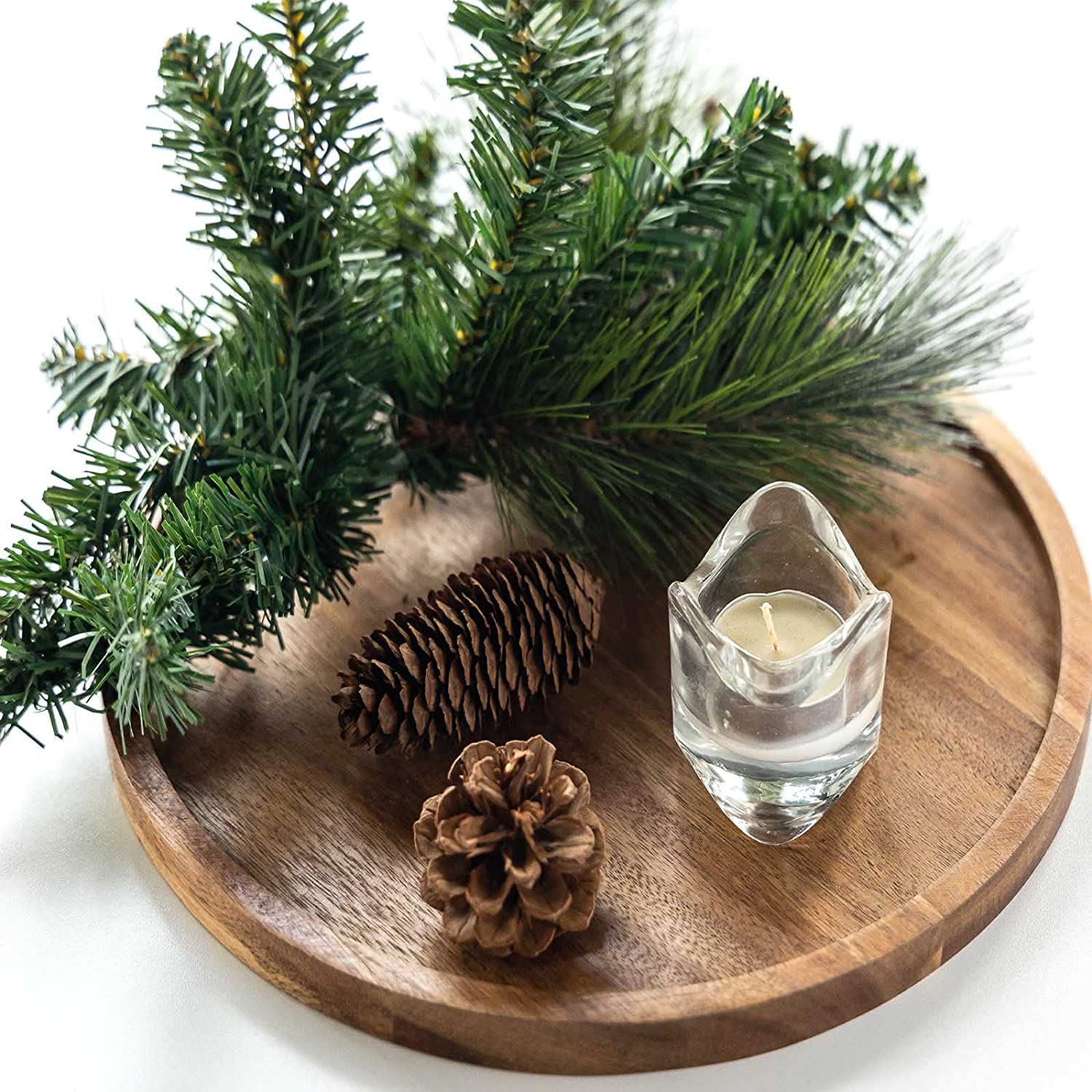 ETHOWEDEN Round Decorative Tray for Home Décor - 11X11 in inch Set of 1 Wooden Round Solid Wood Tray for Coffee Table Medium Wooden Serving Tray