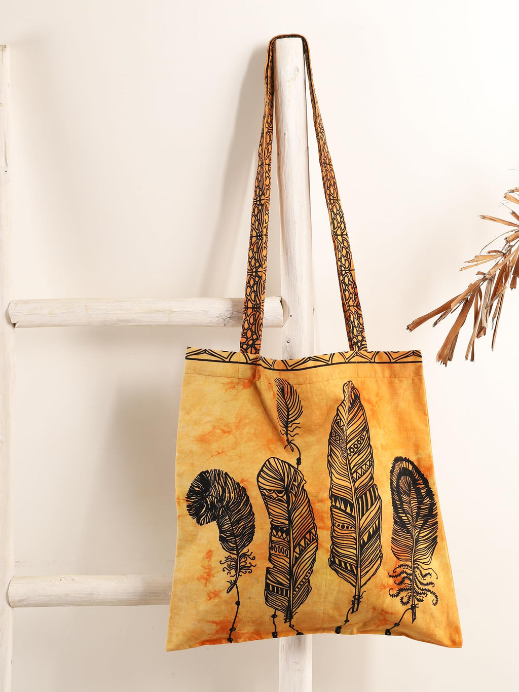 Ravaiyaa - Attitude is everything Cotton Shoulder Bag/Tote Bag For Women| Printed Multipurpose Handbag With Top Zip | Best For Shopping, Travel, Work, Beach, Office, College (Orange Dream Catcher)