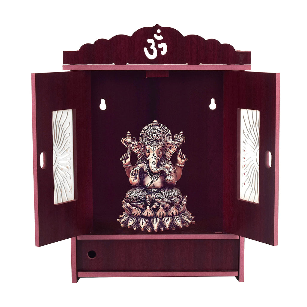 MIDU Pooja Mandir For Home Wall Hanging Mdf Wooden Temple With Door Brand (Dark Brown,41 Cm)