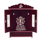 MIDU Pooja Mandir For Home Wall Hanging Mdf Wooden Temple With Door Brand (Dark Brown,41 Cm)