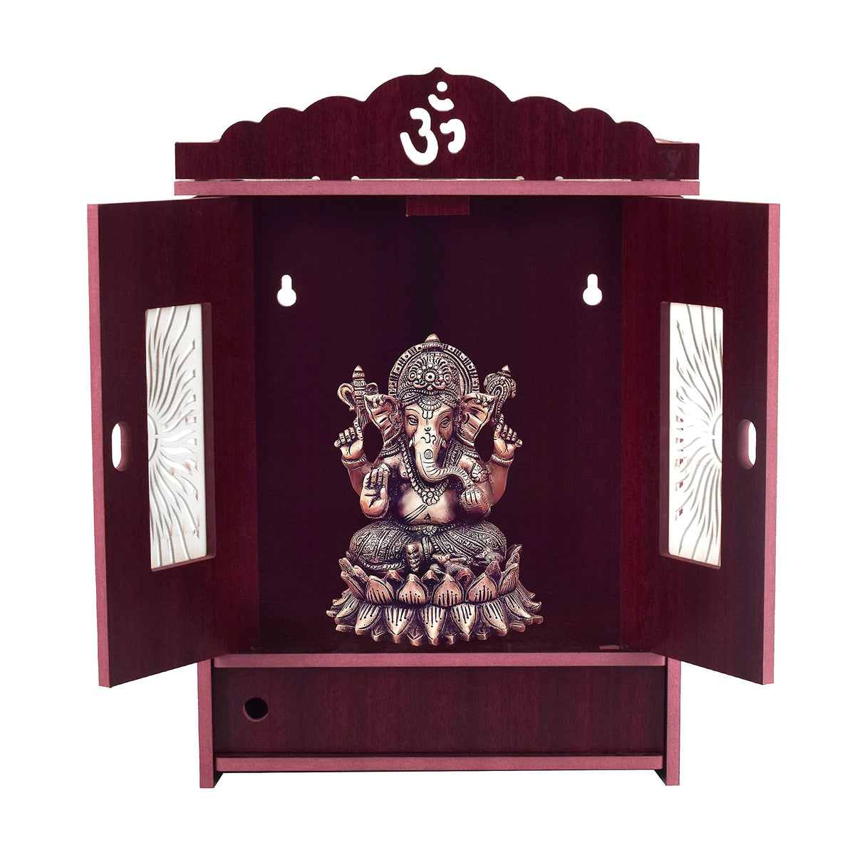 MIDU Pooja Mandir For Home Wall Hanging Mdf Wooden Temple With Door Brand (Dark Brown,41 Cm)