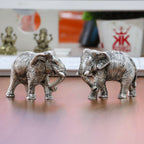 KridayKraft African Elephants Animal Decorative Showpiece Figurine 2 Pcs Set Metal Handcrafed Gold Toned Antique Finish, Home Decor
