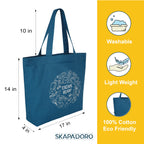 SKAPADORO Canvas Big Zip Printed Handbag Tote,100% Cotton, Inner pocket, Ecofriendly Bag for Women, Travel College Beach Shopping, Easy to Wash Everyday Shoulder Bag (Escape Ready)