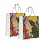 Sangra Canvas Reusable Bags for School, College, Lunch Bag for Office for Men and Women, Grocery Shopping Bag, Multi-Purpose Bag, Sturdy Handle With Zipper Lock (Pack of Two) (Lady)
