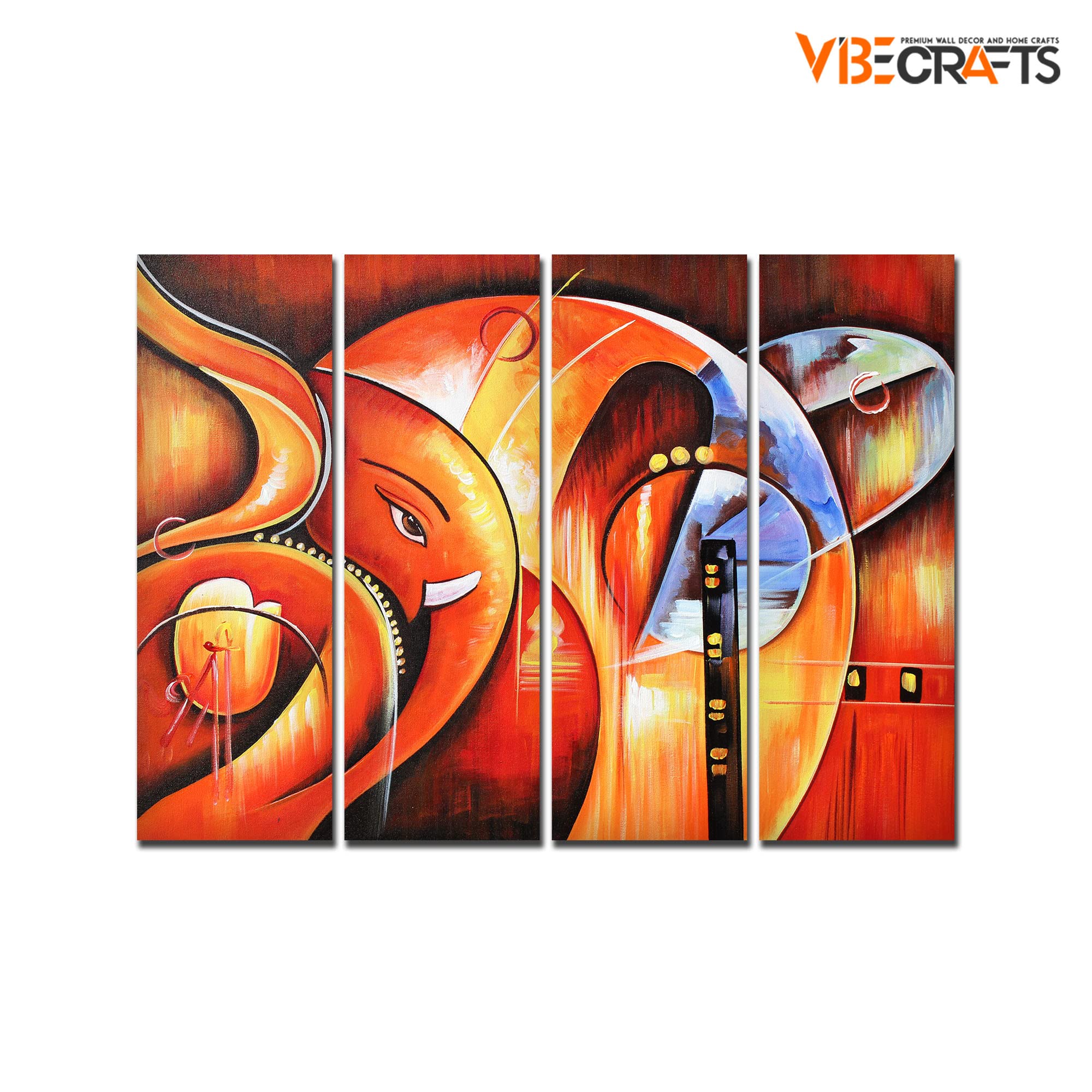 VIBECRAFTS 4 Pieces Hindu Shree Ganesha Canvas Wall Painting Fitted With Wooden Frame For Home | Office | Living Room | Gift(PTVC4Pcs1_13529)