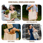 Metsi Reusable Canvas Cotton Tote Bag, 15x16, 11 Drop Handle, 100% Natural Cotton Tote Bag, Eco-Friendly, Durable, Washable Cloth Tote for Shopping, Book, Travel & Everyday Use, Pack of 10