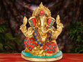 ARTVARKO Ganesh Idol Brass Multicolor Statue Murti Blessing Ganesha Vinayak Ganpati Sitting Sculpture Bhagwan Home Entrance Décor Temple Puja Gift Height 7 Inch
