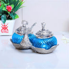 KridayKraft Metal Double Duck Shape Glass Bowl with Spoon for Saunf Supari & Dryfruit Tray Home Office Table Decor & Gift Item Decorative Showpiece for Decoration & Gifting Purpose