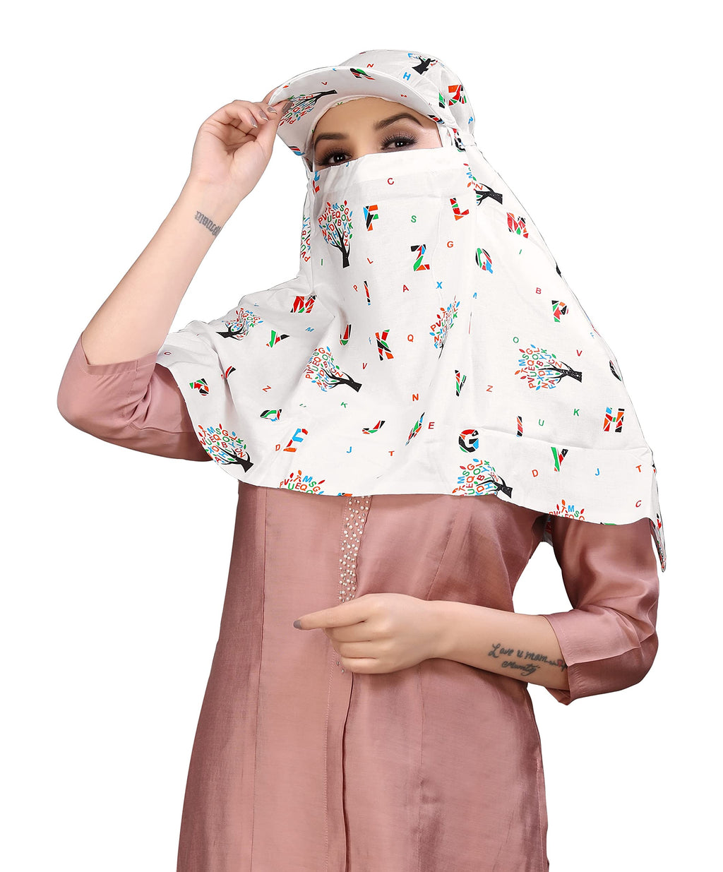 7 season's Rayon Scarf Cum Mask Universal Size/Usable for vehicle Driver for sunlight UV protection/White Printed Design size 32x38 inches (Cap_ABCD)