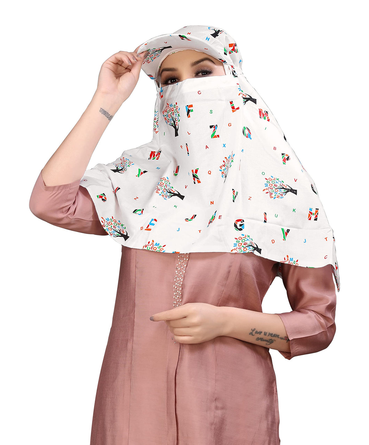 7 season's Rayon Scarf Cum Mask Universal Size/Usable for vehicle Driver for sunlight UV protection/White Printed Design size 32x38 inches (Cap_ABCD)
