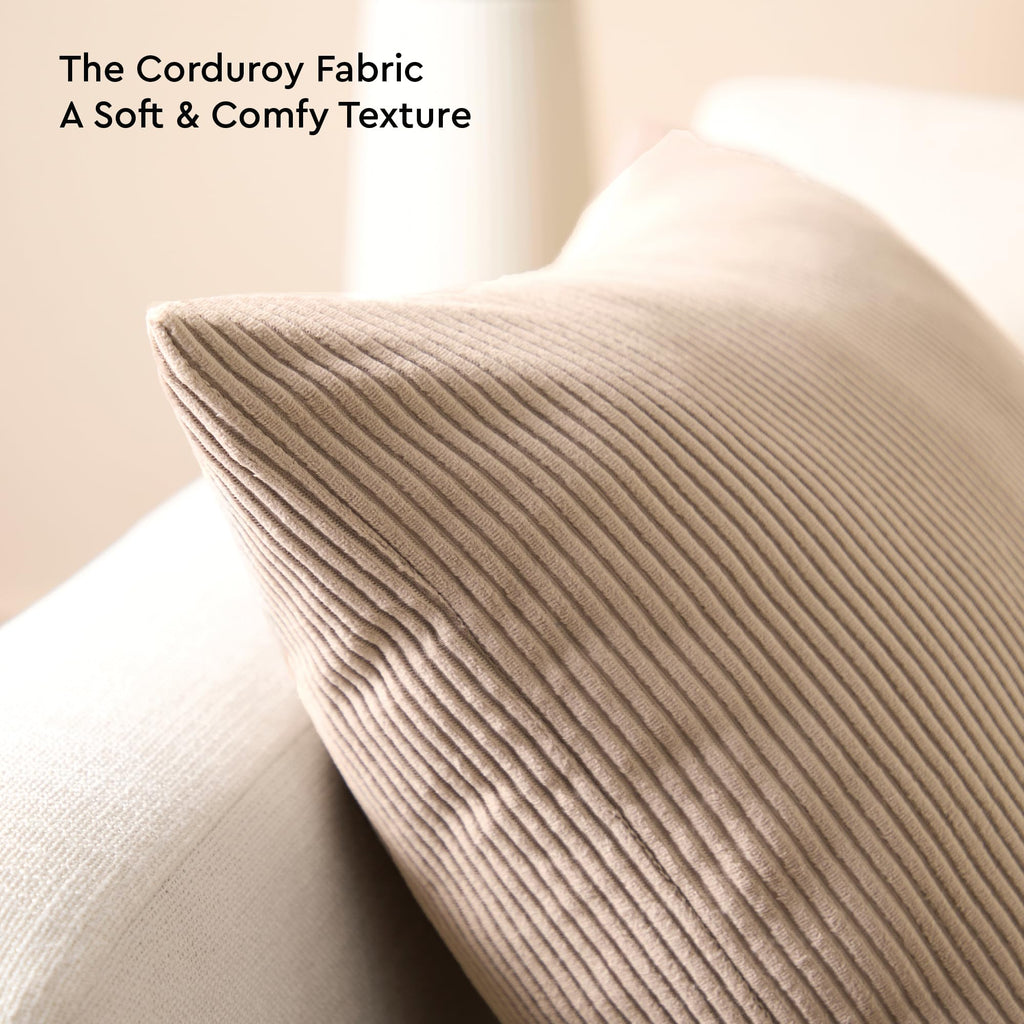 Encasa XO Corduroy Cushion Covers, No Inserts, Set of 2, Khaki