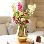 BEHOMA Drop Shape Metal Hammered Flower Vase, Golden - 1Pcs