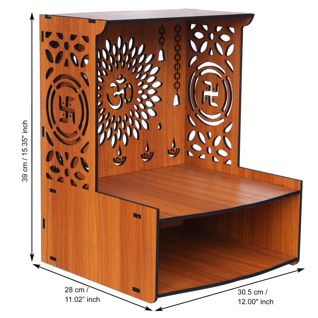 KamlaArt OM Wooden Temple Beautiful MDF Wooden Temple/Pooja Mandir for Home and Office/Wall Mounted Temple Home Decor Temple (15.35 Inches) Brown