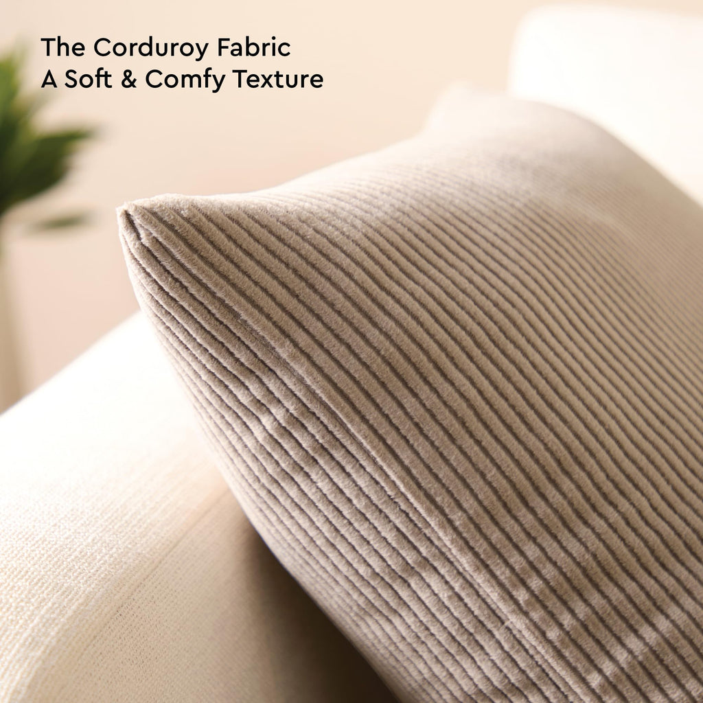 Encasa XO Corduroy Cushion Covers, Boho Pillow Covers, No Inserts Taupe