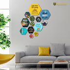 Artvibes Think Happy Thoughts Hexagon Shape MDF Wooden Wall Decor Items | Quotes Decor Item | Wall Poster | Office Decor | Wall Art Print | Inspirational quotes | Gift Items (WPS_230N), Set of 13
