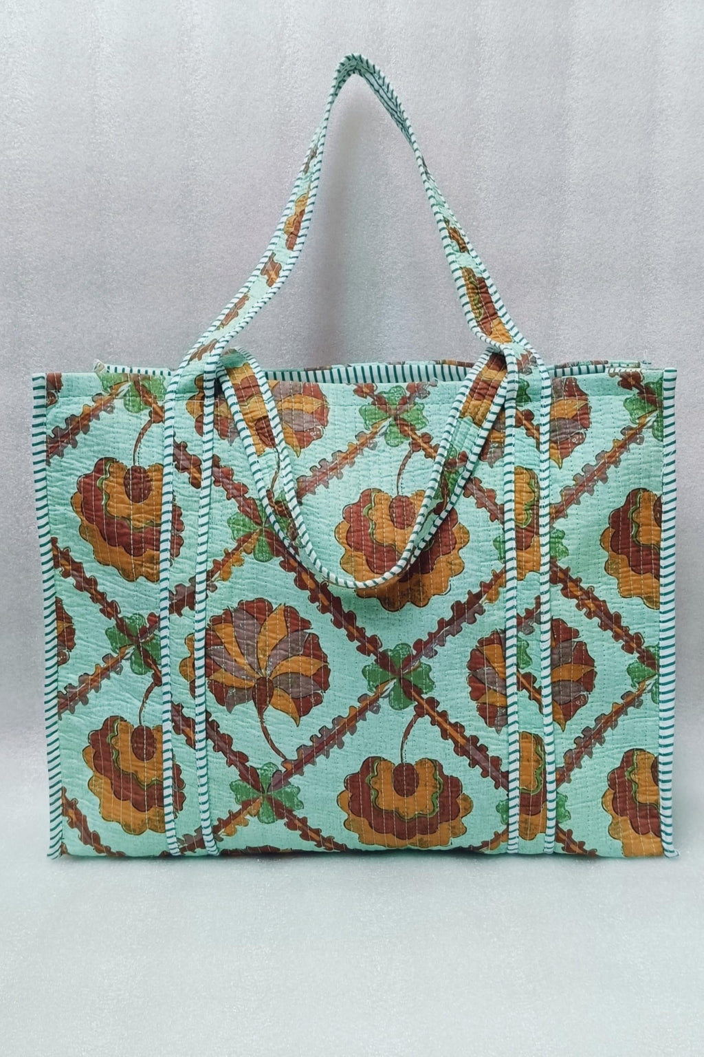 HOUSE OF GULAB Tote Bag for Women Stylish Canvas Handbag with Long Handle Inside Pocket Shoulder Bag Ladies Shopping College Office Travel Tote Bag for Girls Daily Use Fashion Bag (Sea Green & Brown)