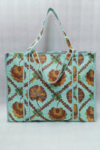 HOUSE OF GULAB Tote Bag for Women Stylish Canvas Handbag with Long Handle Inside Pocket Shoulder Bag Ladies Shopping College Office Travel Tote Bag for Girls Daily Use Fashion Bag (Sea Green & Brown)