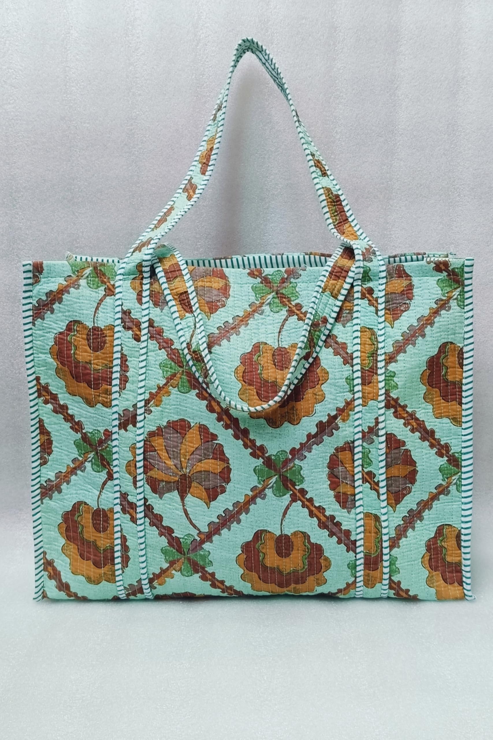 HOUSE OF GULAB Tote Bag for Women Stylish Canvas Handbag with Long Handle Inside Pocket Shoulder Bag Ladies Shopping College Office Travel Tote Bag for Girls Daily Use Fashion Bag (Sea Green & Brown)